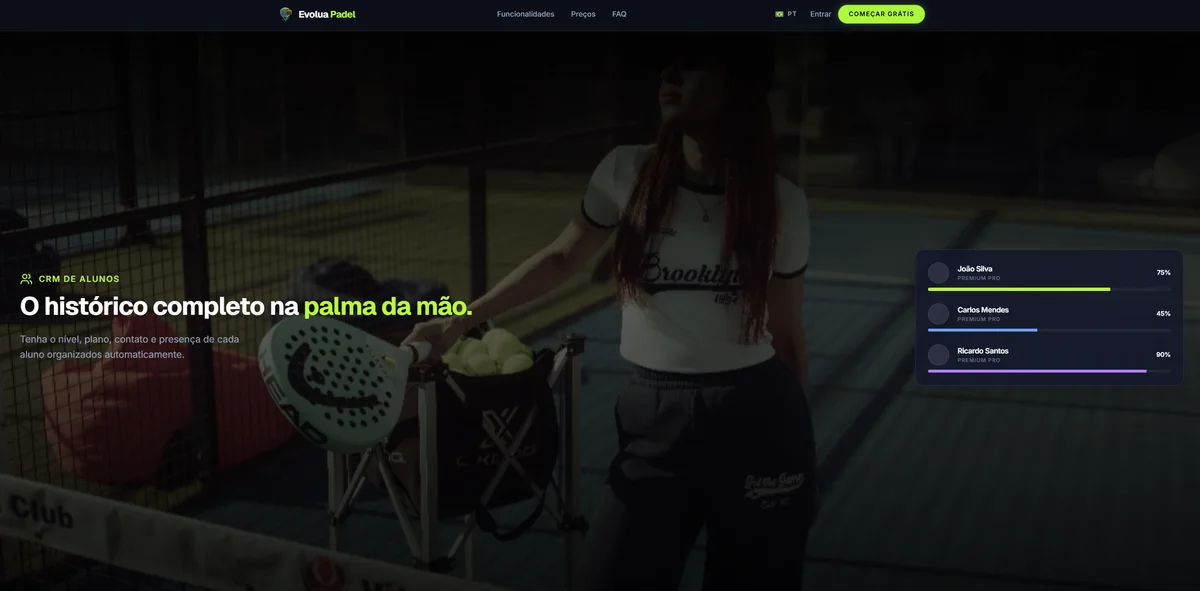 Preview Desktop Evolua Padel